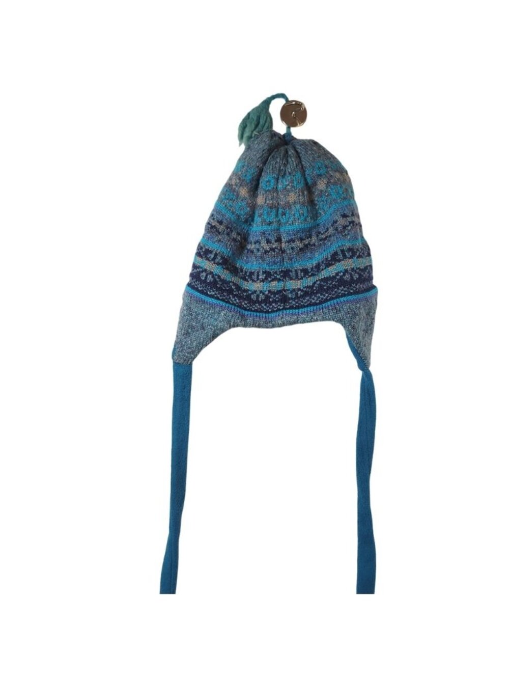 Verbiage Blue Wool Alpaca Blend Fair Isle Trapper Earflap Hat with Fleece Lining